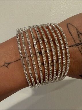 Silver Crystal Multi-Bangle Bracelet